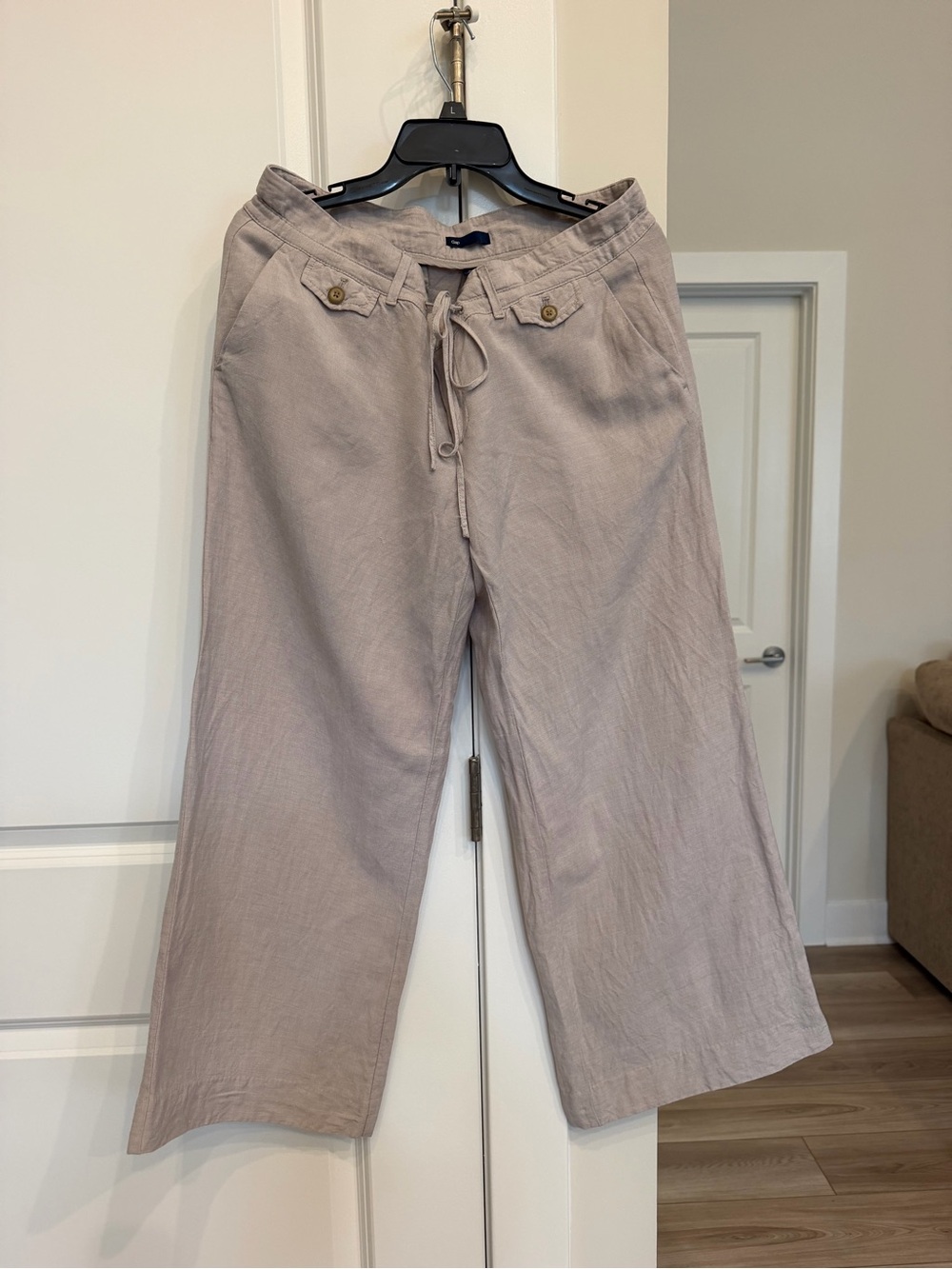 Gap Women’s Size 12 Linen Blend Wide Leg Drawstring Pants Taupe